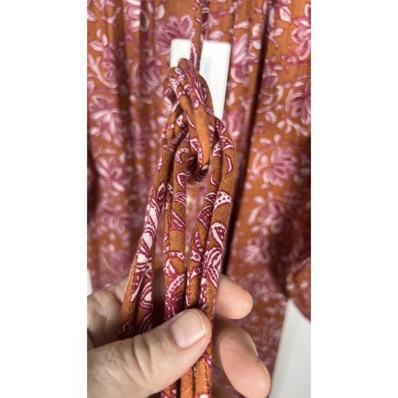 THE GREAT Medium Shoreline Coverup Floral Tan Tie-Waist Cottagecore MIDI Dress - Picture 9 of 16